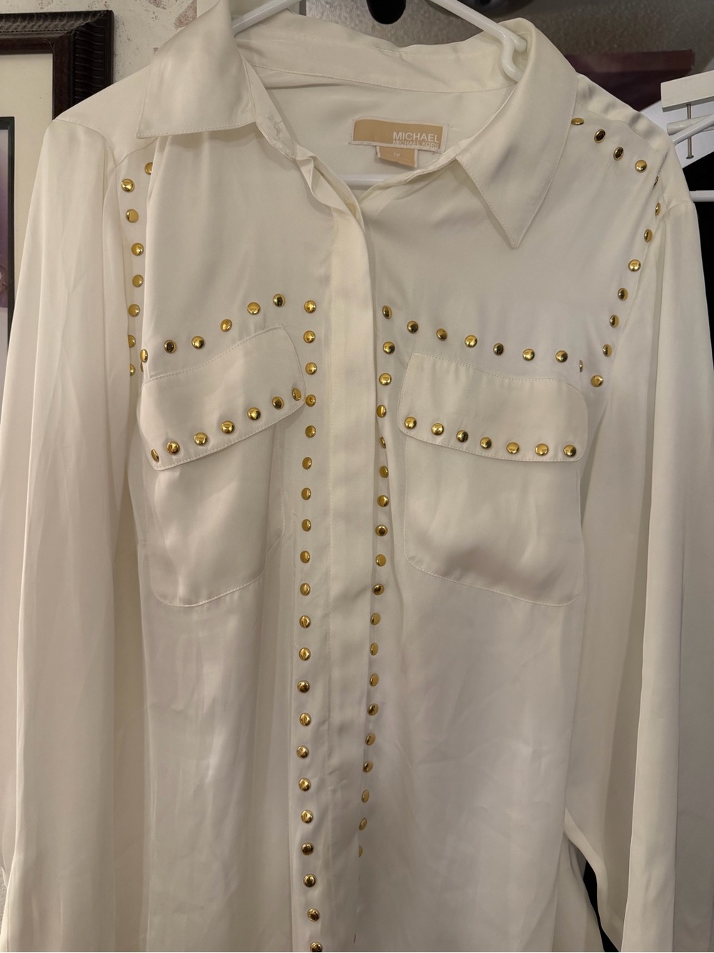 Michael Kors Cream Button-Down Shirt with Gold Studs 1x